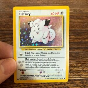 Pokemon Clefairy Holographic Trading Card - Yellow Border, Pink Artwork